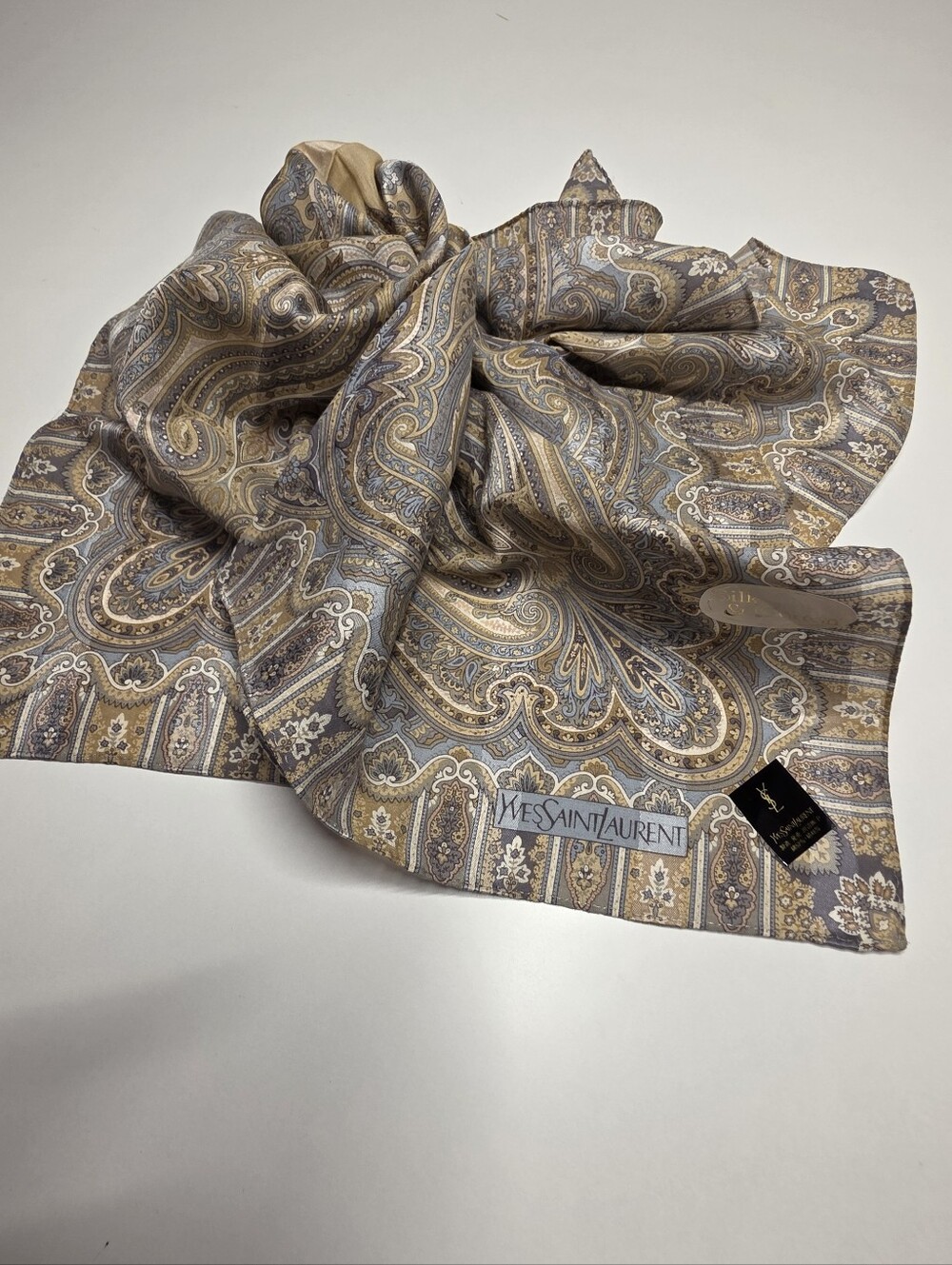 Yves Saint Laurent Paisley Scarf in Brown & Blue NWT